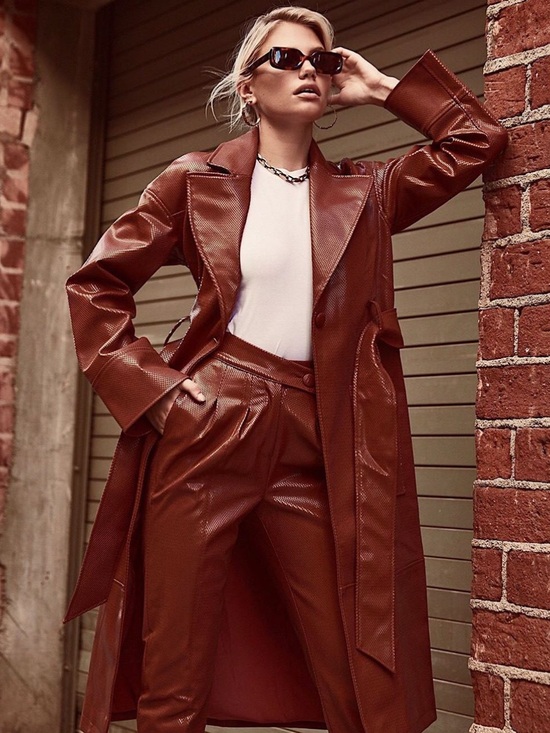 REVOLVE Jackets & Blazers - Revolve Camila Coelho Esma Trench Coat Cognac Vegan Leather Belted Revolve M
